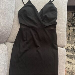 a'gaci Black Mini Slip Dress with V-Neck and Cutout Waist